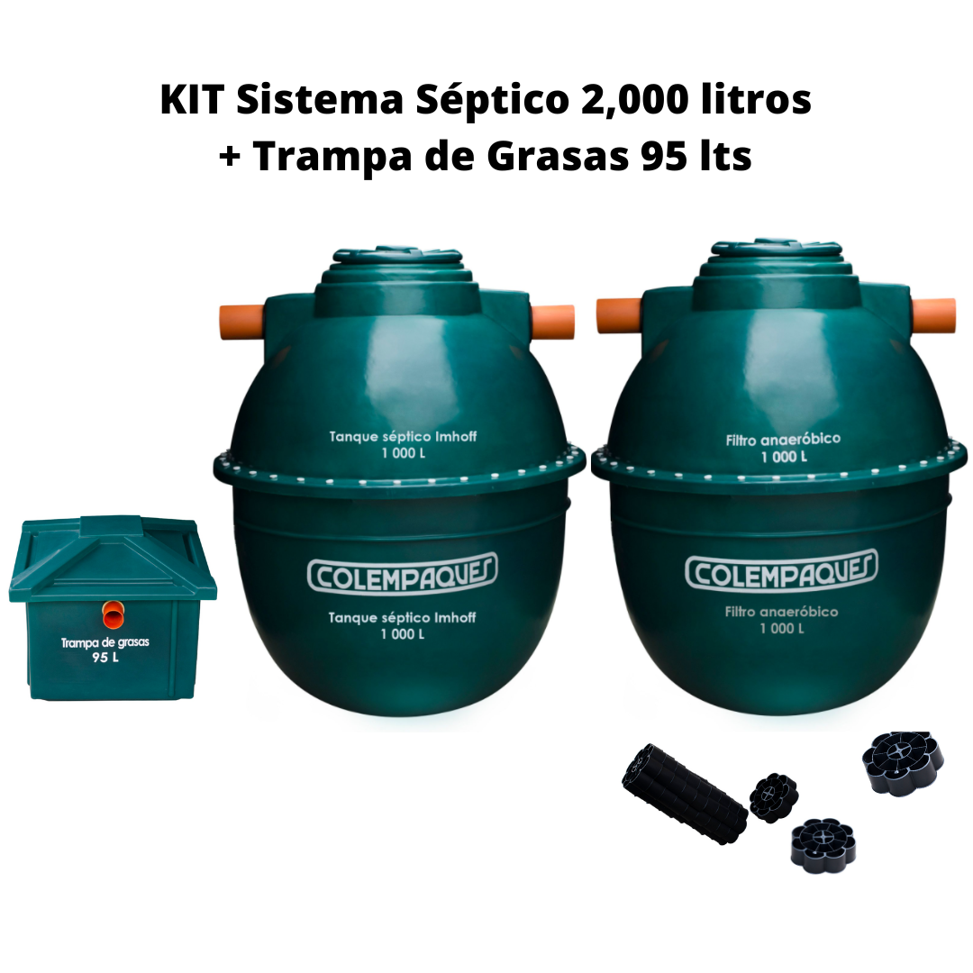 Kit: Sistema Septico Ovoide Modular 2.000 Litros + Trampa de 95 L