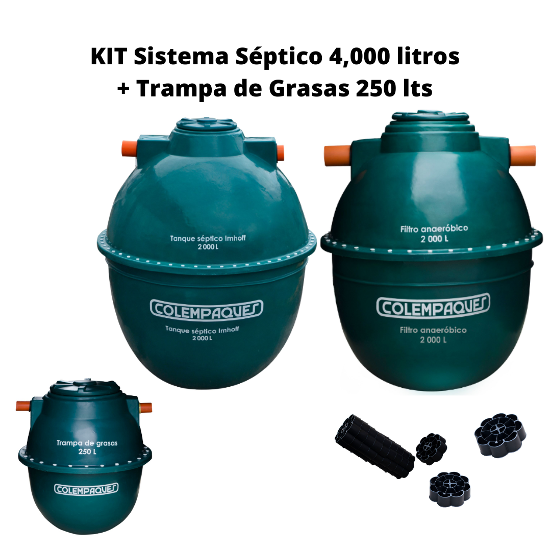 Kit: Sistema Septico Ovoide Modular 4.000 Litros + Trampa de 250 L