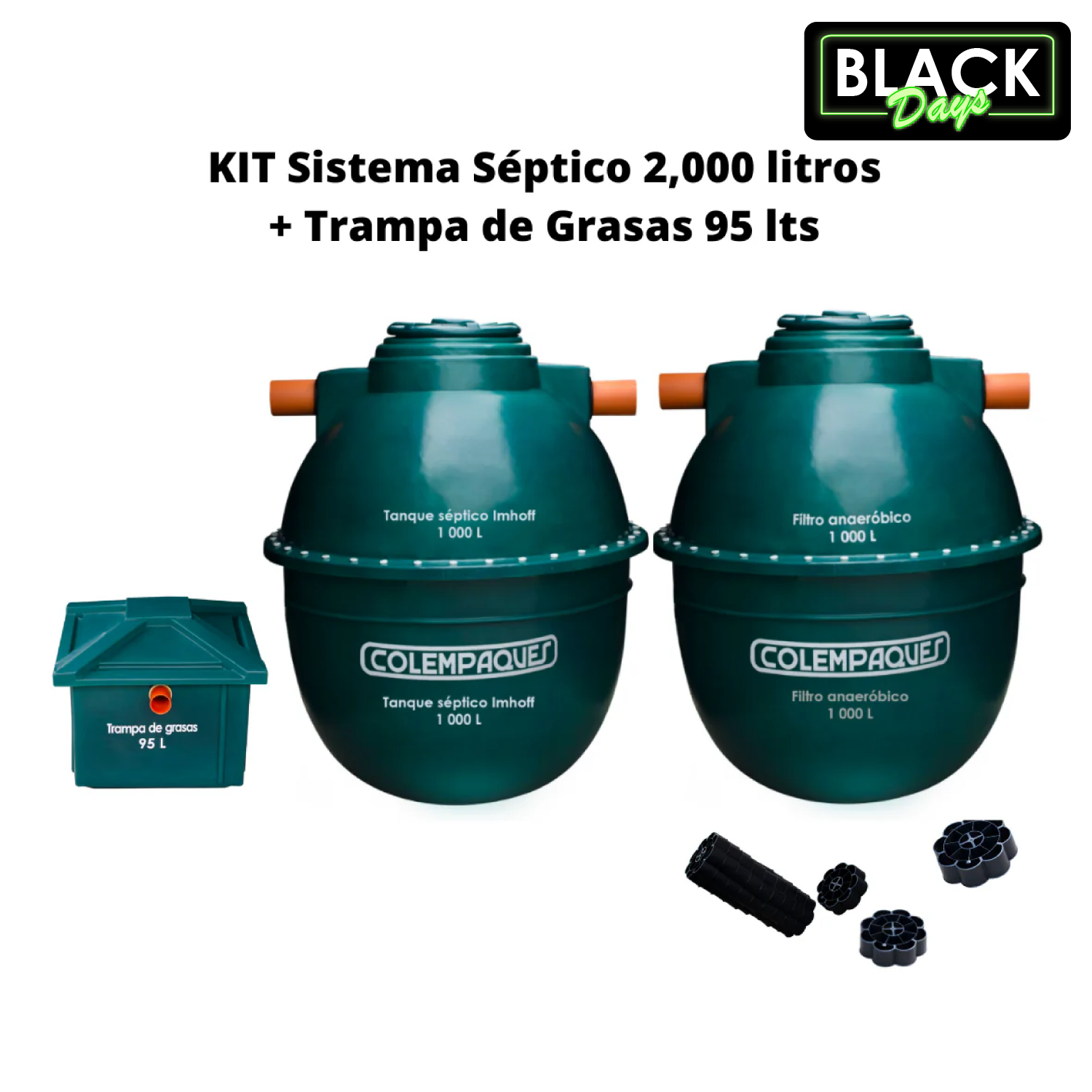 Kit: Sistema Septico Ovoide Modular 2.000 Litros + Trampa de 95 L