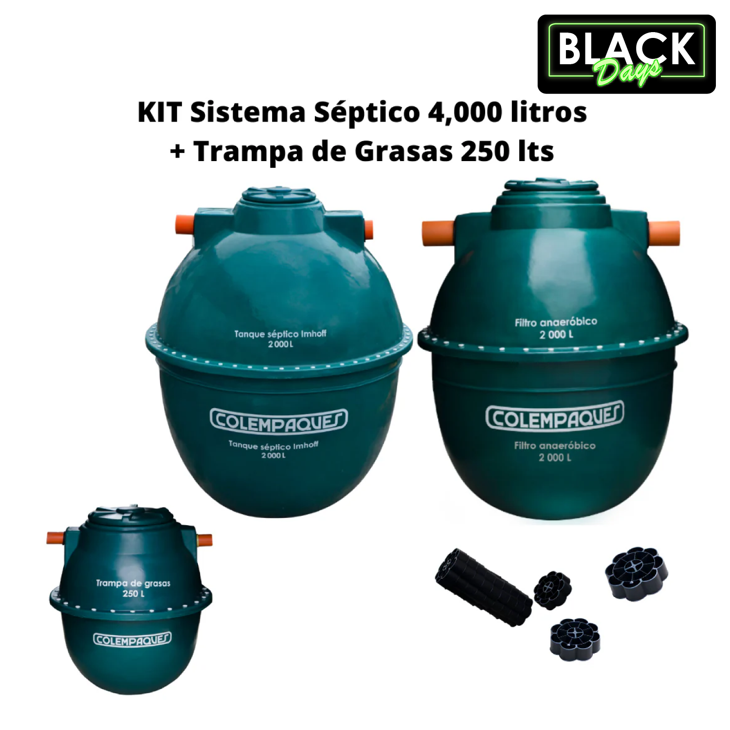 Kit: Sistema Septico Ovoide Modular 4.000 Litros + Trampa de 250 L